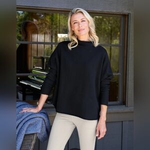 Frank & Eileen Effie Long-Sleeve Funnel Neck Triple Fleece Capelet Small Black